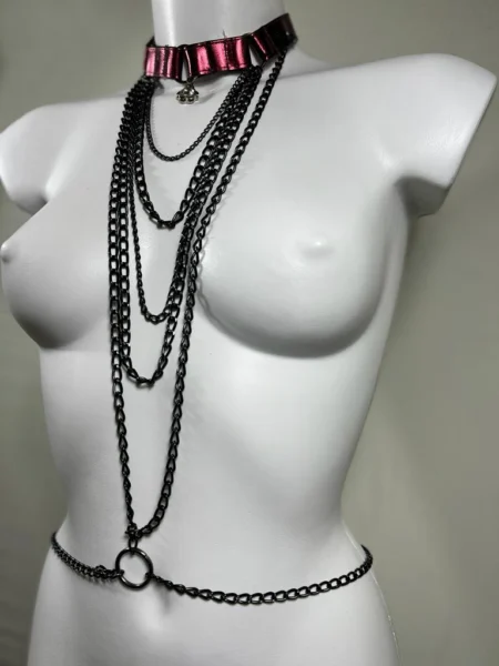 Kawasaki handmade Italian leather necklace with heavy chain detail