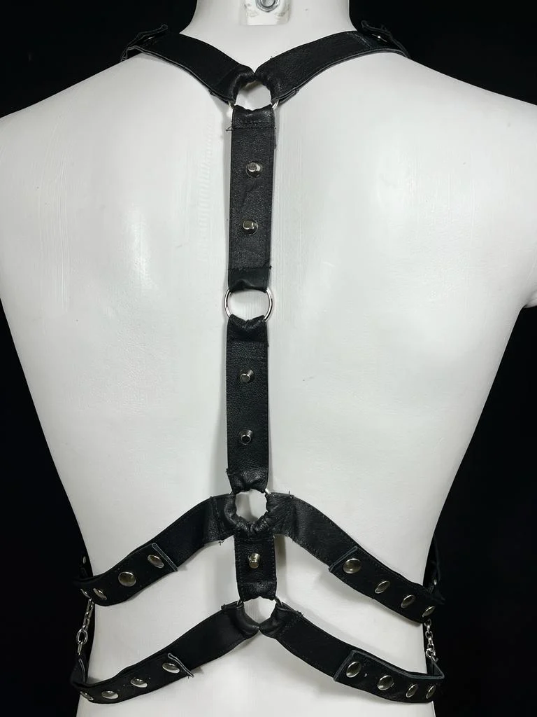 007 handmade Italian leather chest harness with holster-style crossed straps – view 2