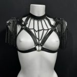 Diamond handmade Italian leather body harness with geometric chain details