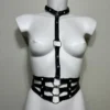 Sexy Loly black Italian leather hip belt with swinging chains