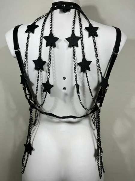 Paris Glam handmade leather chain halter top with high-shine chains – view 2