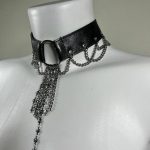 Jela handmade leather necklace with fine chain accents