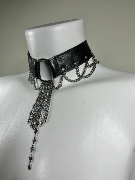Jela handmade leather necklace with fine chain accents