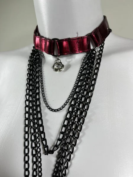 Kawasaki handmade Italian leather necklace with heavy chain detail – view 2
