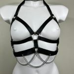 Gaga Cirkon handmade Italian leather body harness with fine chain details