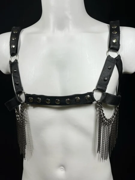 Gaga Man handmade Italian leather harness for men with chain details
