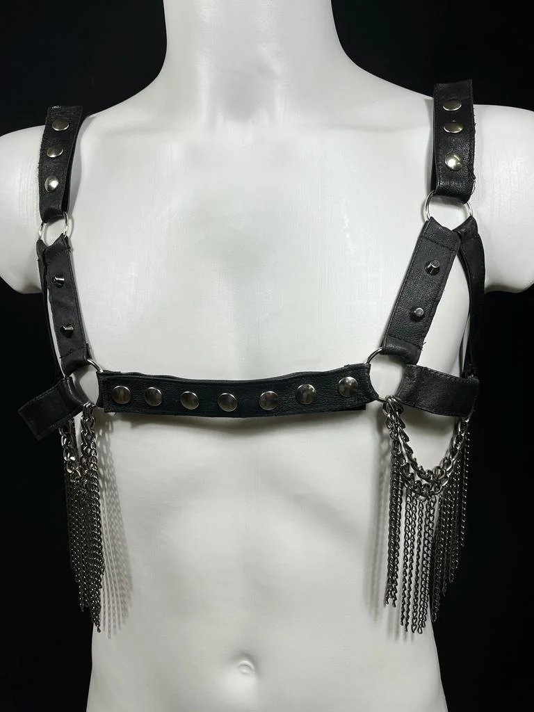 Gaga Man handmade Italian leather harness for men with chain details
