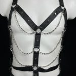 007 handmade Italian leather chest harness with holster-style crossed straps