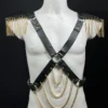 Epolete Glam handmade Italian leather shoulder harness with cascading chains