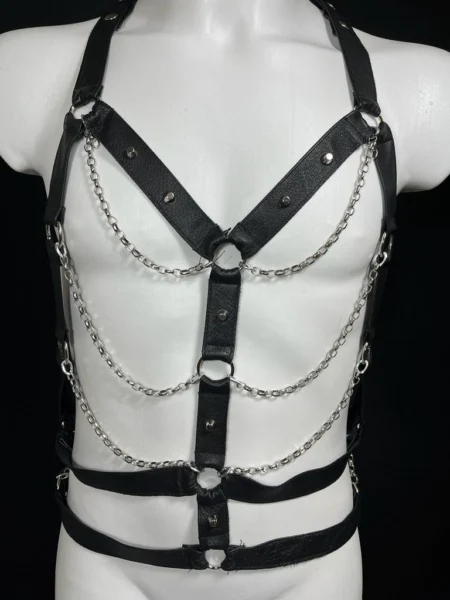 007 handmade Italian leather chest harness with holster-style crossed straps