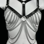 Ameli handmade Italian leather chest harness with slim straps and chain accents