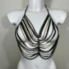 Stella handmade leather halter top with fine chain strands