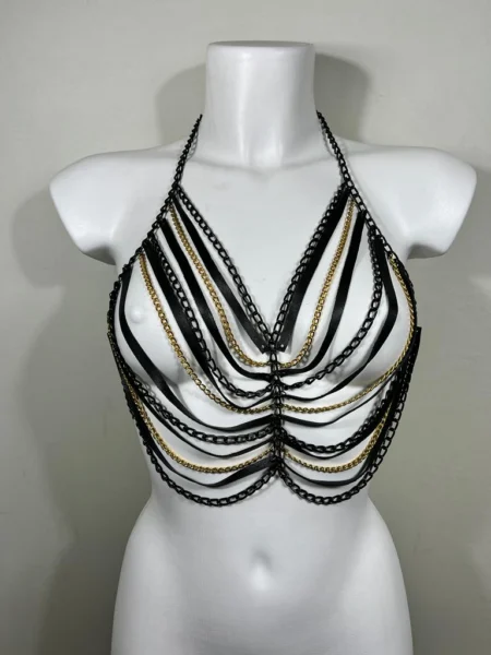 Stella handmade leather halter top with fine chain strands