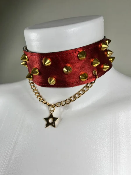 AC/DC handmade leather necklace with crossed chains, rock style