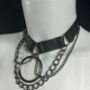 Berlin handmade leather choker necklace with industrial chains, variant VI