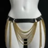Ameli slim Italian leather waist belt with fine chain details