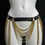 Ameli slim Italian leather waist belt with fine chain details