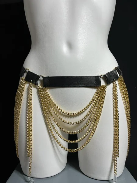 Ameli slim Italian leather waist belt with fine chain details