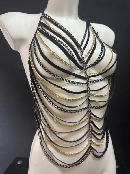 Galaxy handmade leather chain top with star-field chain detail – view 2