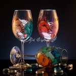 Chromatic Faces set of six hand painted glasses with colorful painted faces