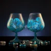 Azure Whisper set of two hand painted cognac glasses with fluid blue lines