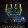 Emerald Edition set of six hand painted glasses with layered green mosaic design