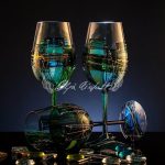 Emerald Edition set of six hand painted glasses with layered green mosaic design