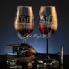 Crimson Noir set of six hand painted glasses with dark wine tones and graphic mosaic lines