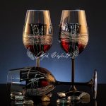 Crimson Noir set of six hand painted glasses with dark wine tones and graphic mosaic lines