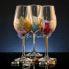 Golden Motion set of six hand painted glasses with gold strokes and vibrant colors