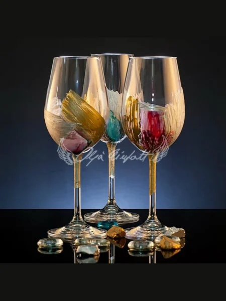 Golden Motion set of six hand painted glasses with gold strokes and vibrant colors