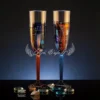 Midnight Duet set of two hand painted champagne glasses with expressive color and movement