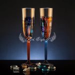 Midnight Duet set of two hand painted champagne glasses with expressive color and movement