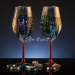Vino Dual Motion set of two hand painted wine glasses with abstract brushwork and gold accents