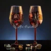 Crimson Amber set of two hand painted wine glasses with layered color and gold lines
