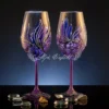 Amethyst Bloom set of two hand painted wine glasses with violet floral patterns