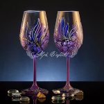 Amethyst Bloom set of two hand painted wine glasses with violet floral patterns