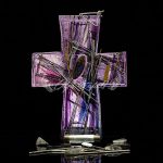 Francis handmade glass cross in violet amethyst tones, Amethyst Edition