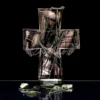 Francis hand painted glass cross in warm bronze tones, Bronze Edition