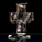 Francis hand painted glass cross in warm bronze tones, Bronze Edition