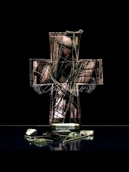 Francis hand painted glass cross in warm bronze tones, Bronze Edition