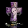 Francis hand painted glass cross, Madonna Edition with Marian motif