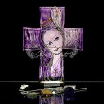 Francis hand painted glass cross, Madonna Edition with Marian motif