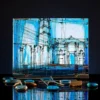 Split Heritage hand painted glass cube showing the Peristyle and St. Domnius bell tower in turquoise and gold