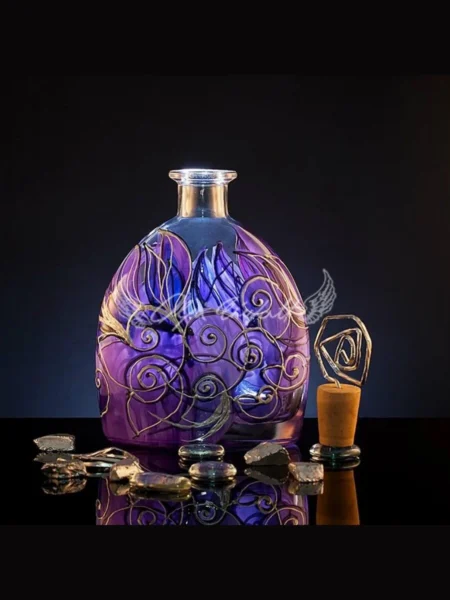 Bottle of Aurora hand painted crystal glass bottle in luminous aurora colors