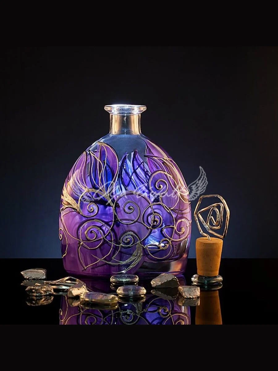 Bottle of Aurora hand painted crystal glass bottle in luminous aurora colors