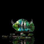 Snapper glass fish in emerald green, hand painted upright sculpture