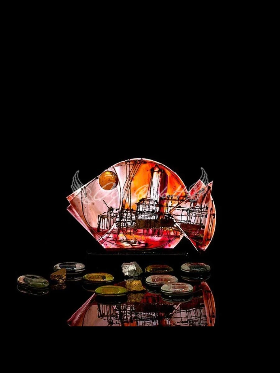 Orata small glass fish in warm ember tones, hand painted Ember Edition