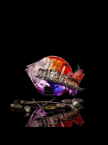 Orata hand painted glass fish in fiery tones, Fire Edition