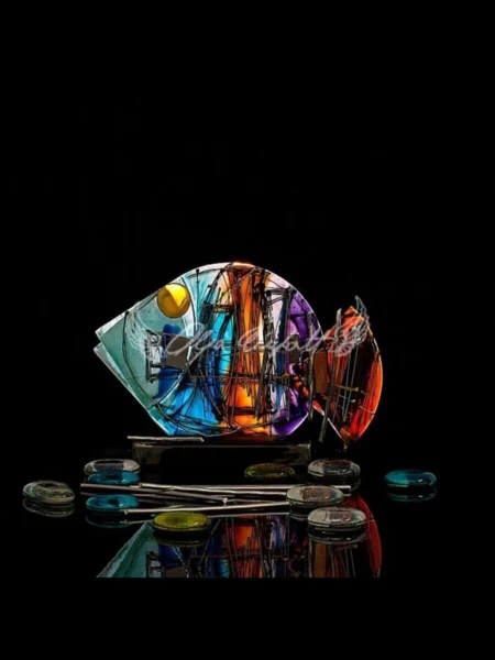 Orata glass fish art piece with hand painted dawn-like shifting colors, Aurora Edition